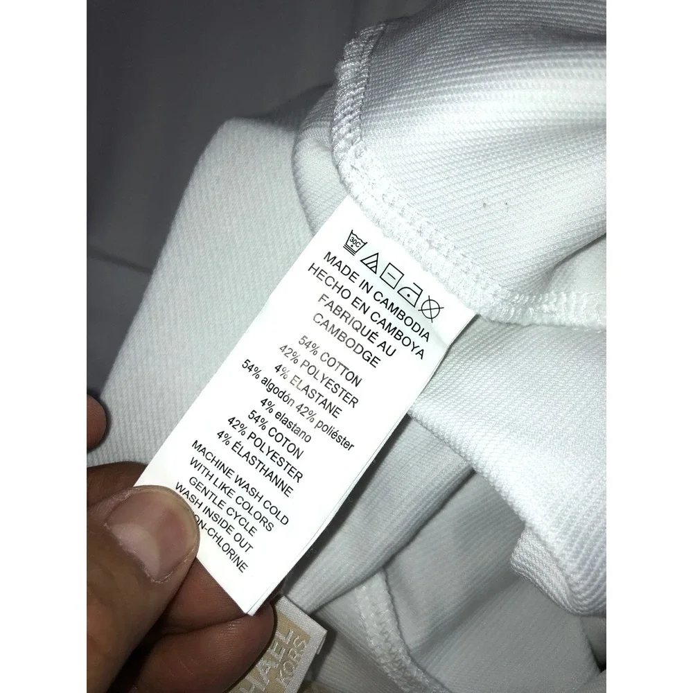Michael Kors White Wide Leg Crop Pants Gold Hardware Textured Knit Large